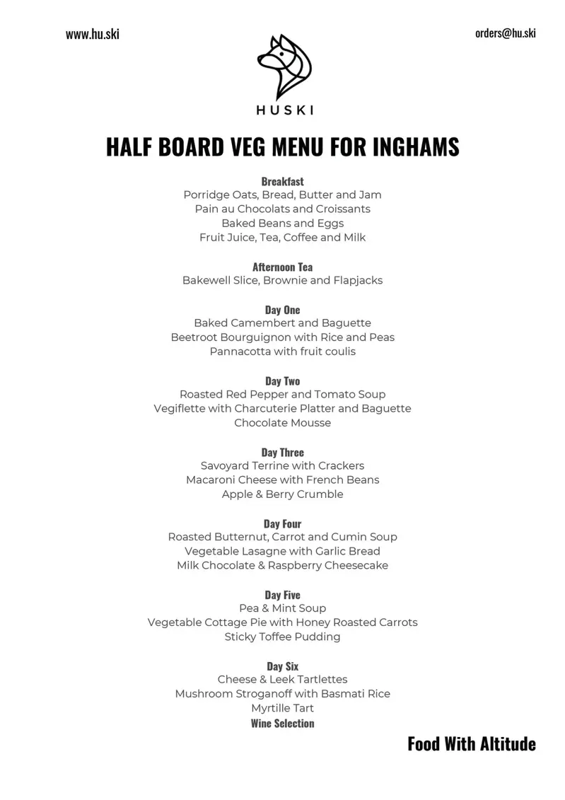 2 Huski Menu Half Board Veggie