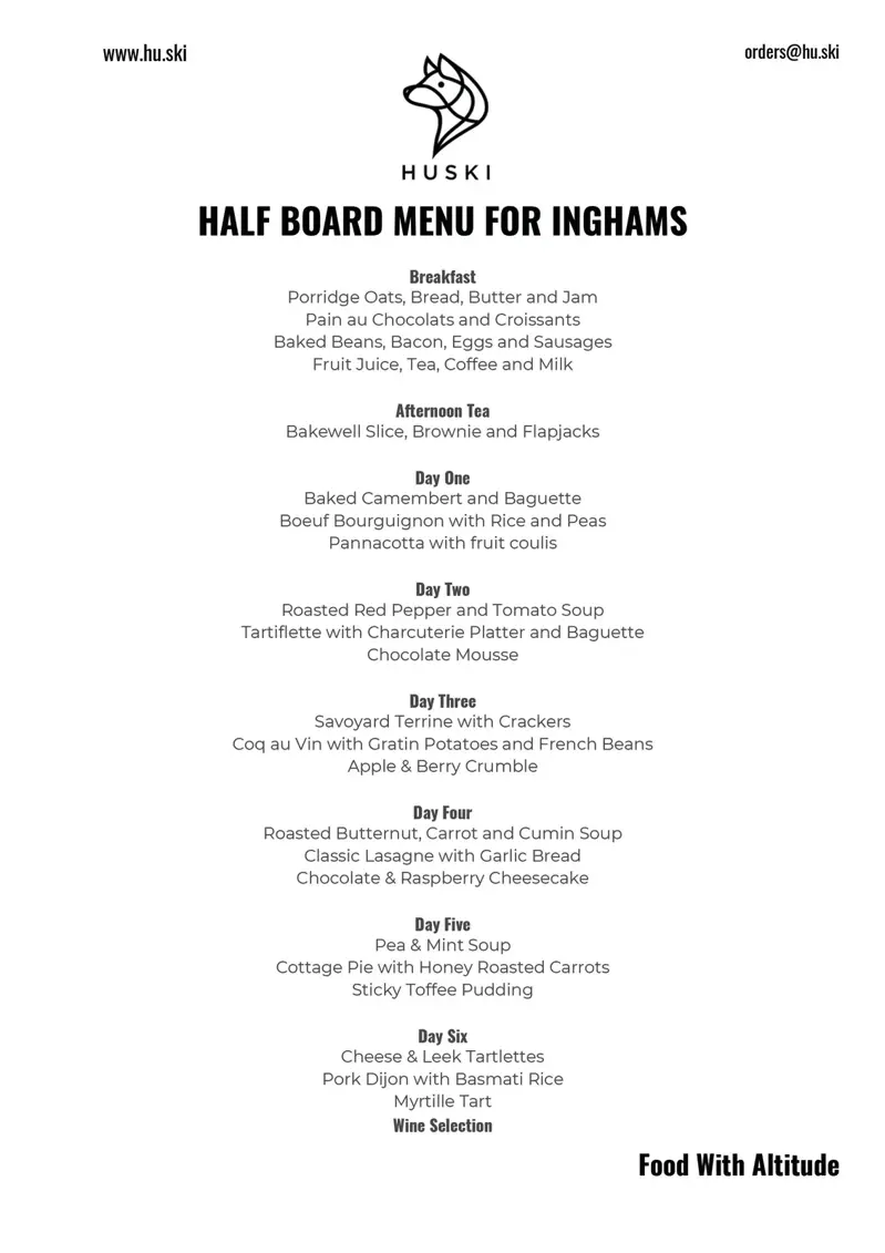 1 Huski Menu Half Board