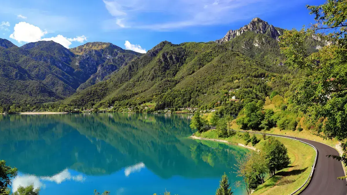 Lake Ledro Lake And Mountains With Road