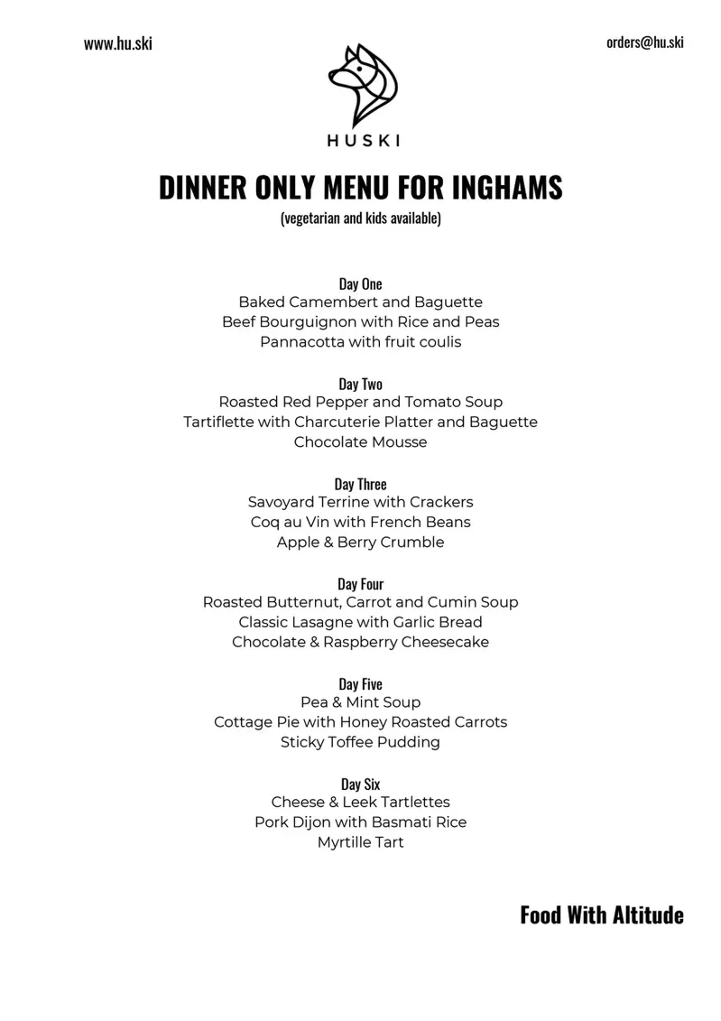 3 Huski Menu Dinner Only
